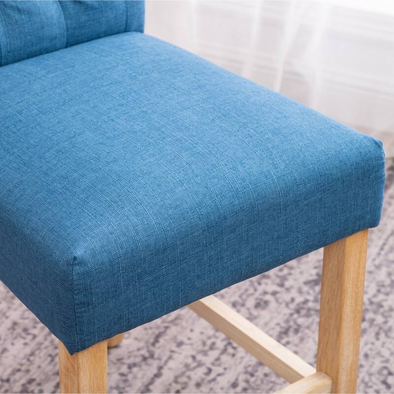 Counter Height Button Tufted Back Solid Wood Stools, Set Of 2