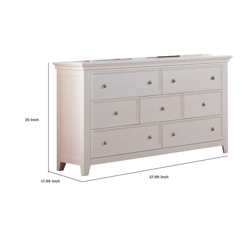 Contemporary Seven Drawers Wooden Dresser with Tapered Legs, White