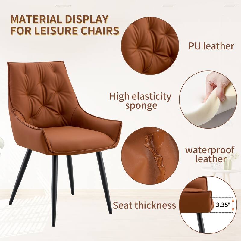 Set of 4 Side Chair Dining Chair Kitchen Chair Leather Chair Flat Back Upholstered Chair Camel Chair