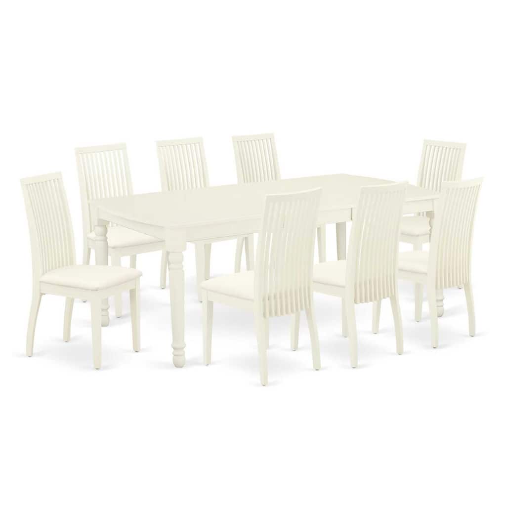 Hollywood Regency Dining Set - 9 Piece Rectangular Table & 8 Linen Chairs - White Finish - 78