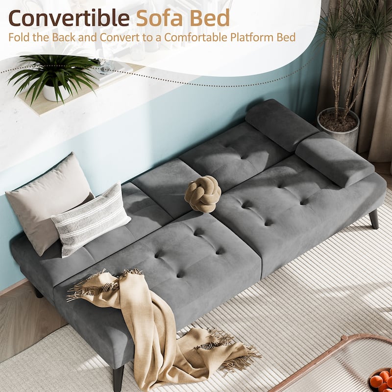 3-in-1 Convertible Sofa Bed with Folding Cup Holders & Adjustable Backrest – Modern Futon with Removable Armrests