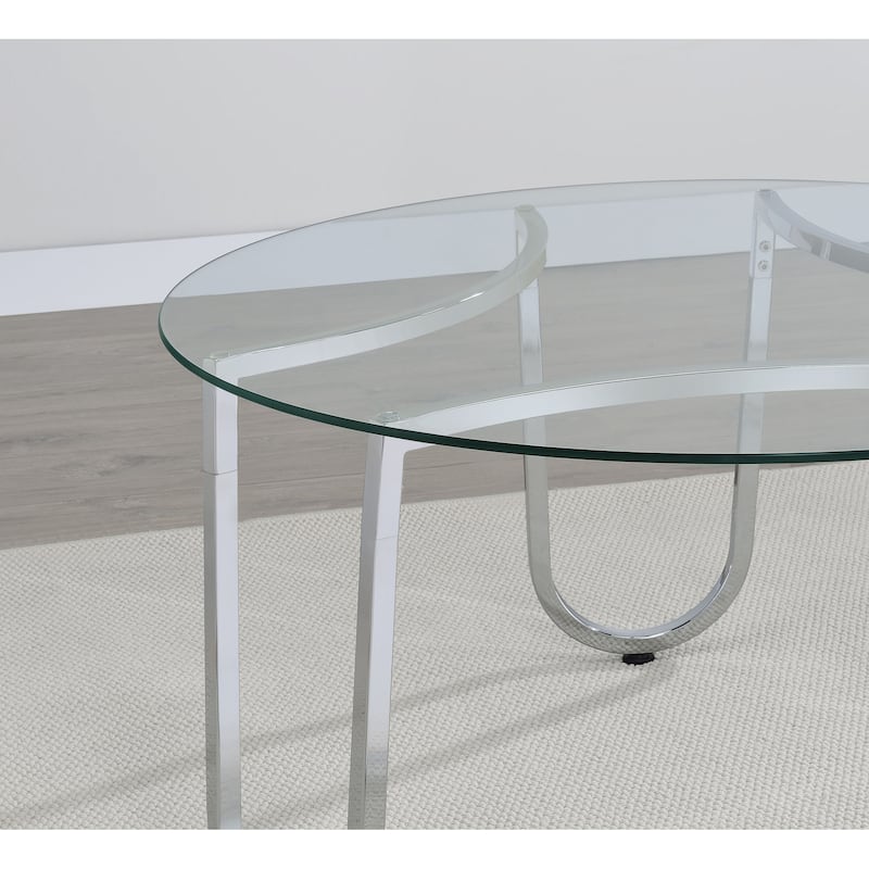 Beller Round Tempered Glass Top Cocktail Coffee Table Chrome