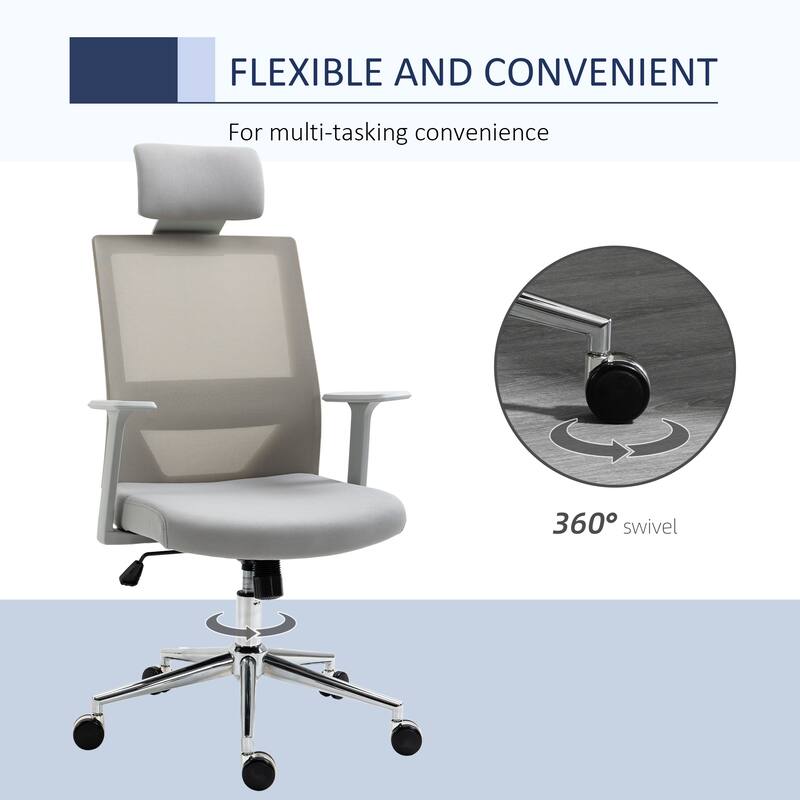 Vinsetto High Back Office Chair, Swivel Task Chair with Lumbar Back Support, Breathable Mesh, and Adjustable Height, Headrest