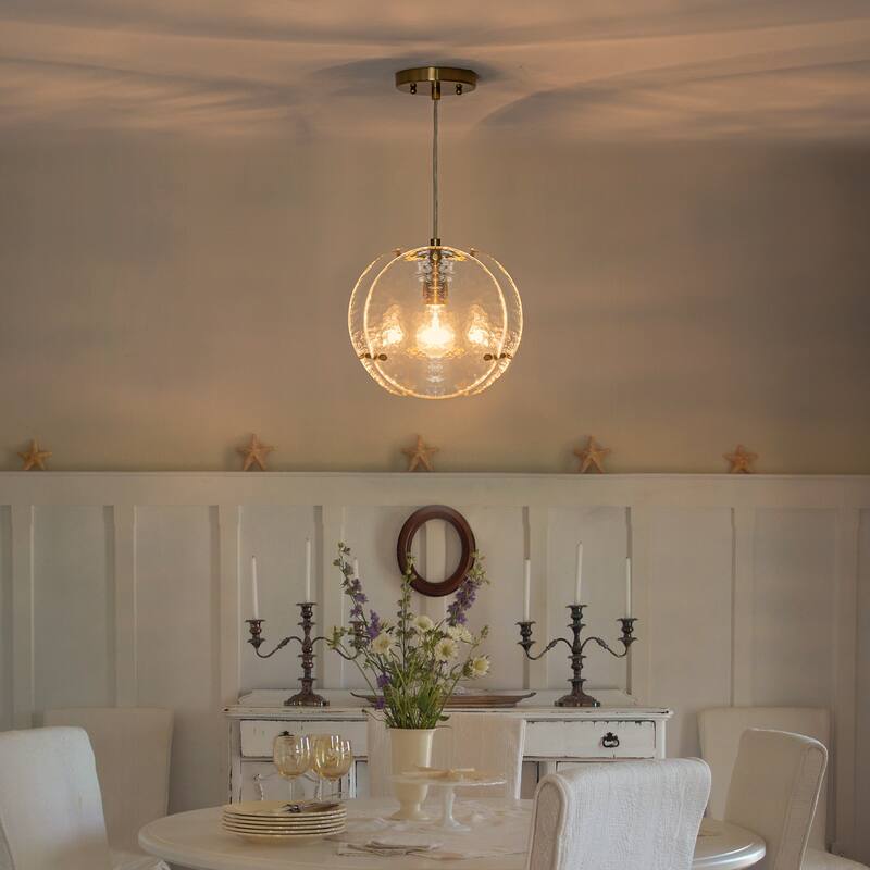10.6" 1-Light Modern Brass Pendant Light with Clear Glass Shade - Dia.8-in