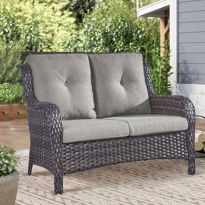 Outdoor Furniture Loveseat Couch High Back Wicker Sofa