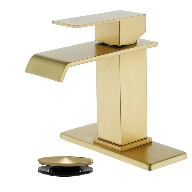 Waterfall Single Handle Bathroom Sink Faucet with Pop-up Drain 304 Stainless Steel 1 Hole Basin Vanity Faucets with Deck Plate