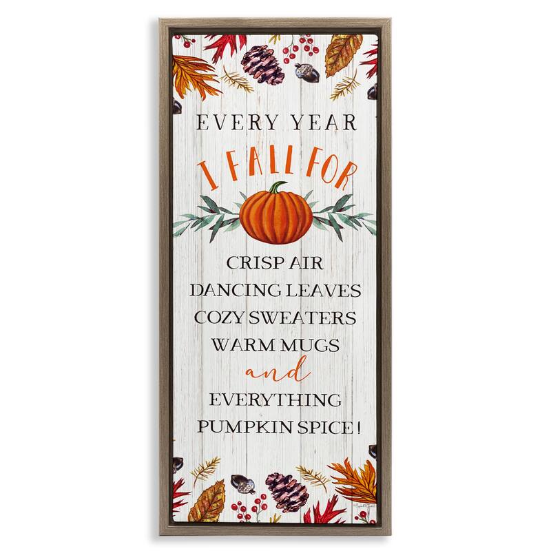 Stupell Every Year Favorite Fall Things Framed Floater Canvas Wall Art Design By Elizabeth Tyndall - 15 x 31 - Brown