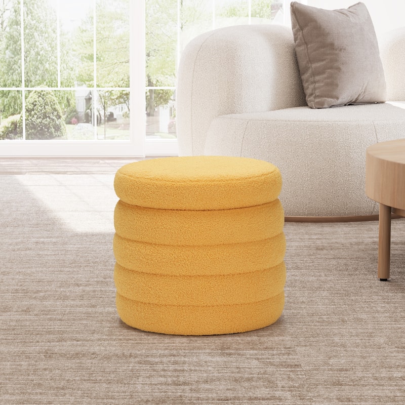 Bayville 16" Tall Sherpa Round Ottoman With Storage