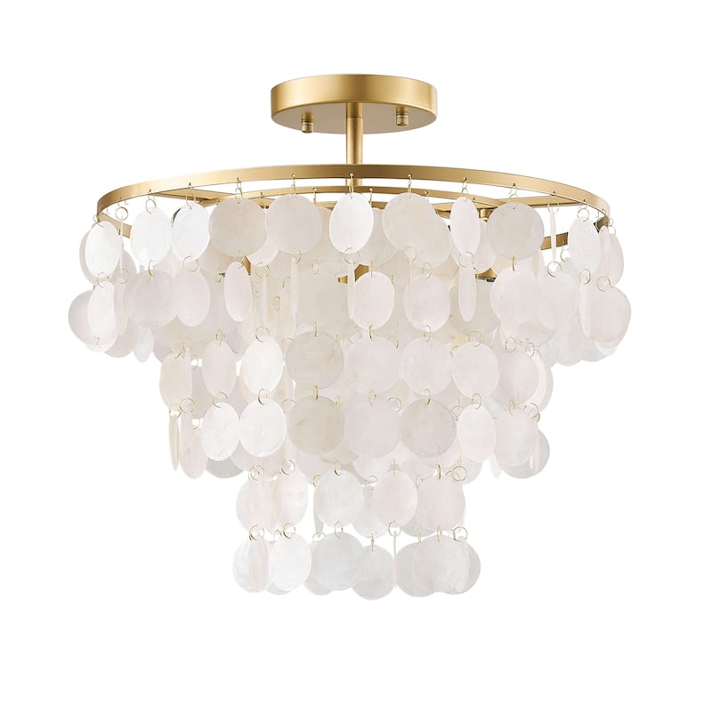 Paula 4-Light Glossy Bronze Finish Natural White Shell Flush Mount - 18 inches in diameter x 17.5 inches H