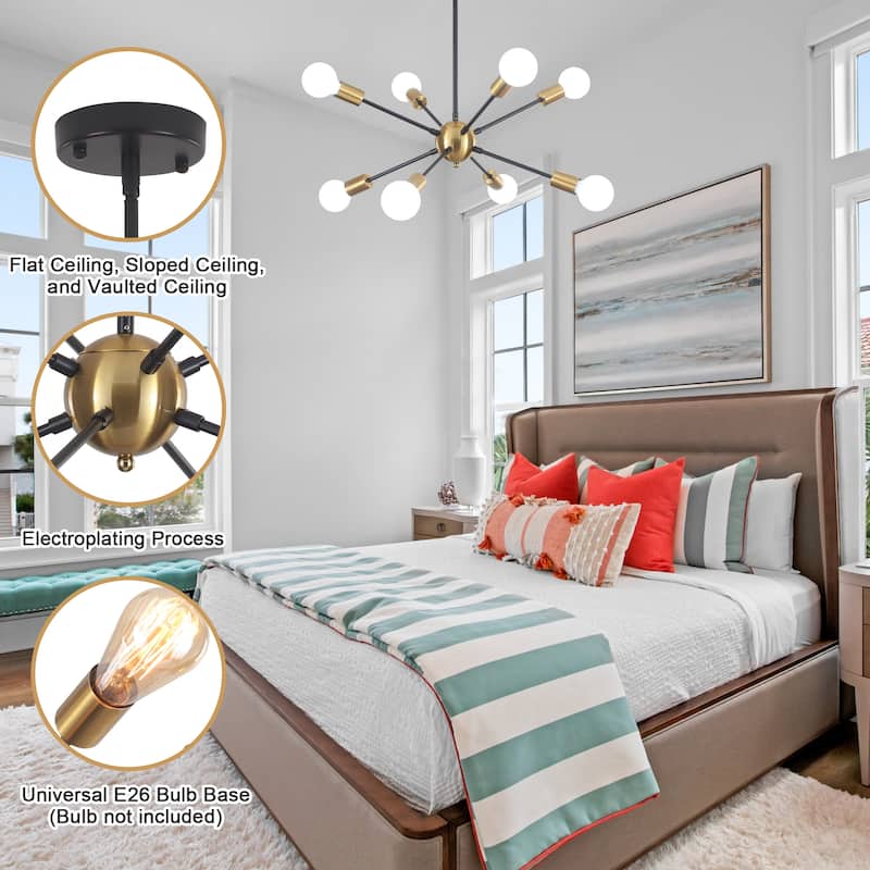 8-Light Mid Century Modern Linear Sputnik Chandelier for Bedroom Living Room Dining Room Kitchen Foyer - N/A