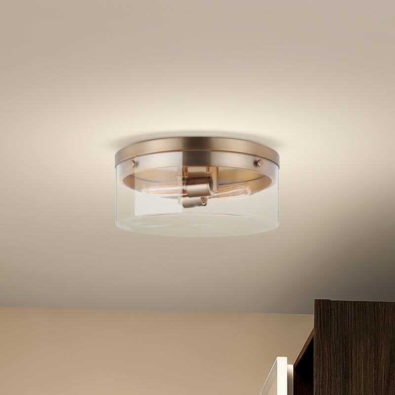 Intersection - Small Flush Mount Fixture - Burnished Brass with Clear Glass