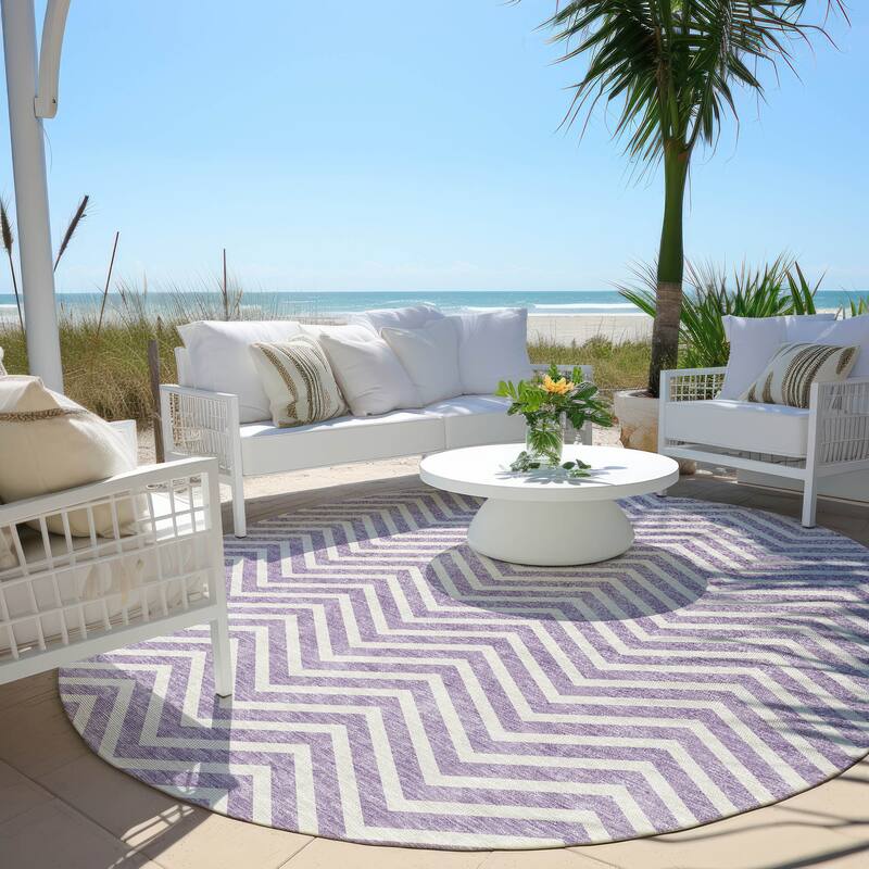 Machine Washable Indoor/ Outdoor Chantille Chevron Stripe Rug - Lilac - 8' x 8'