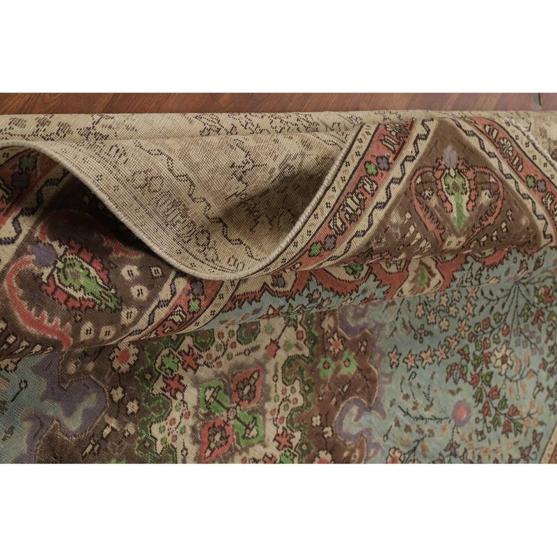 Blue Traditional Tabriz Persian Rug Hand-Knotted Floral Wool Carpet - 6'8"x 9'7"