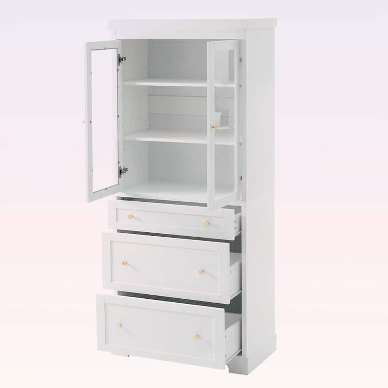 Freestanding Tall Cabinet with 2 Adjustable Shelves,3 Drawers,- Ideal for Bathroom,Living Room,and Kitchen Storage