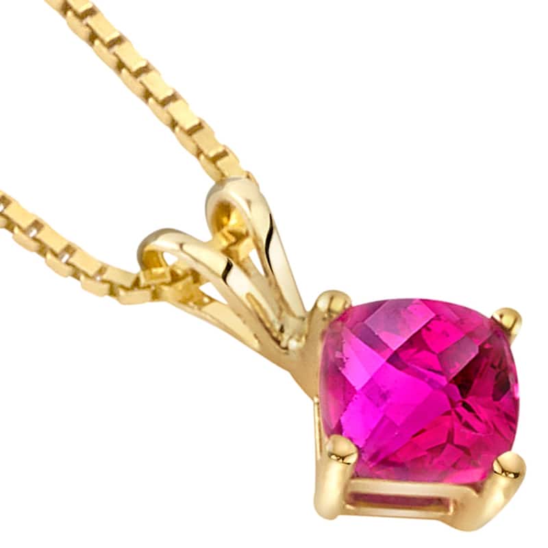 1 ct Cushion Cut Created Ruby Pendant in 14k Yellow Gold