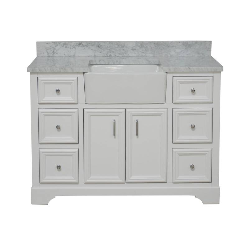 KitchenBathCollection Zelda 48" Farmhouse Bathroom Vanity with Carrara Marble Top