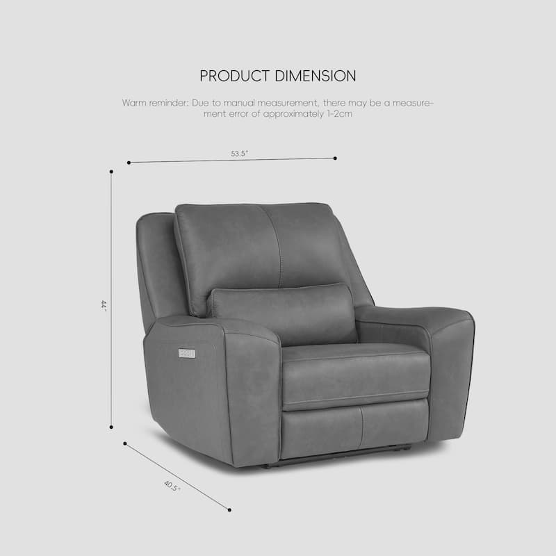 53.5" W Top Grain Leather Triple-Power Recliner with Zero Gravity, USB & Type-C Charging