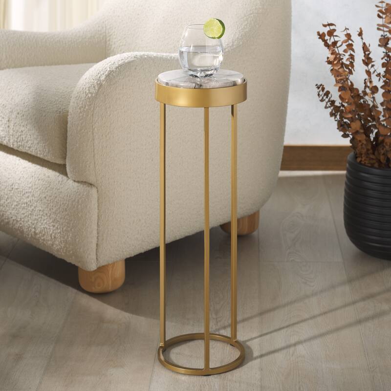 SAFAVIEH Couture Hannahmarie Stone Round Drink Table (Fully Assembled) - 8"W x 8"D x 24"H - Gold/White