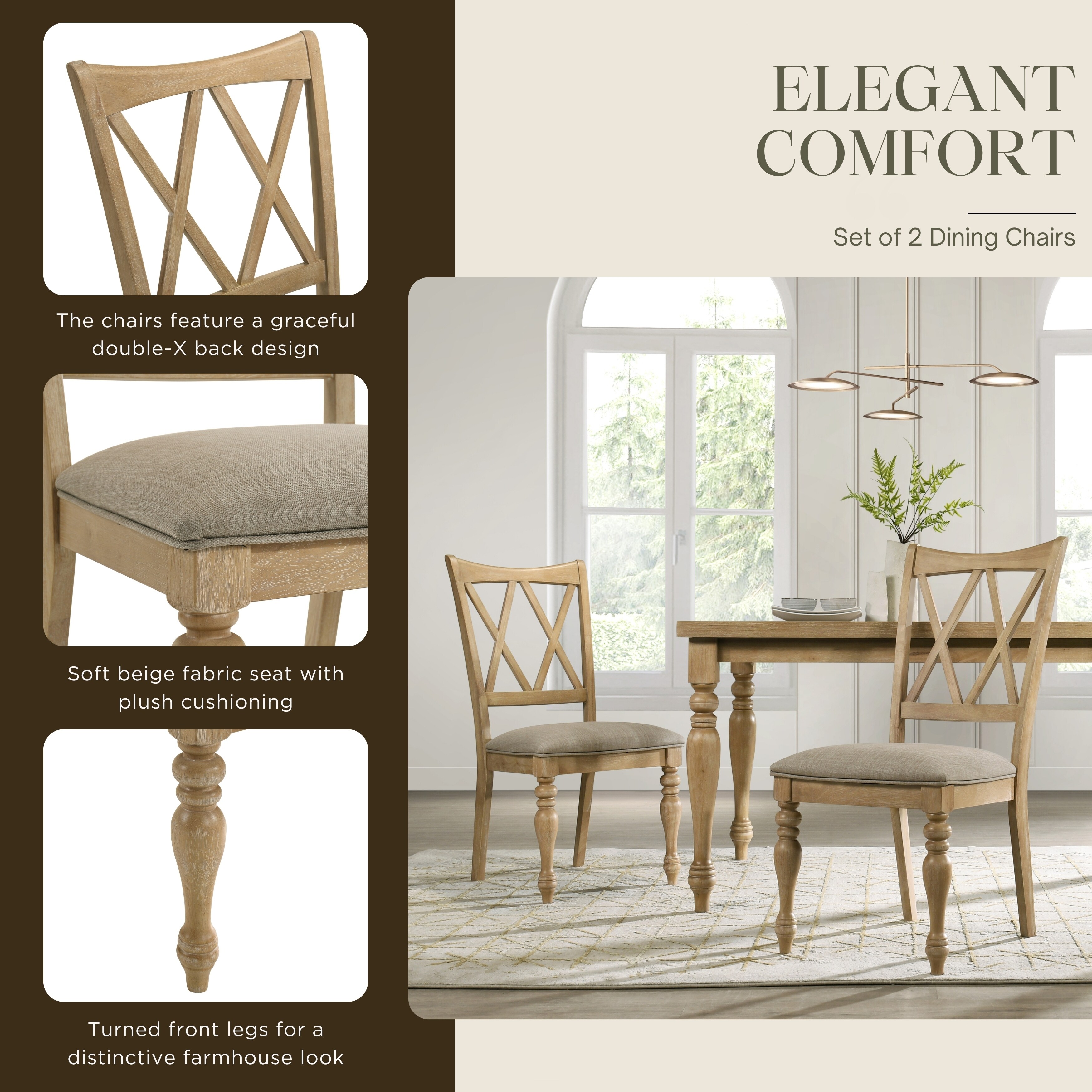 Roundhill Furniture Verta Solid Wood Cross-back Dining Chairs, Set