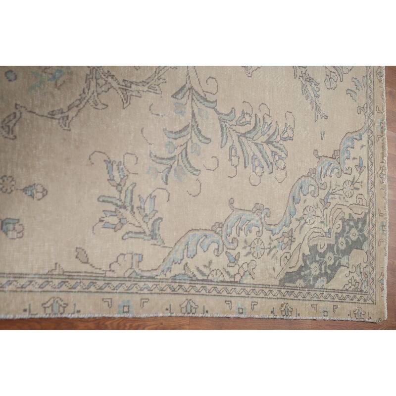 Hand Knotted Oriental 100% Wool Carpet Traditional Floral Beige & Ivories Tabriz Area Rug - 9' 2'' X 5' 6''
