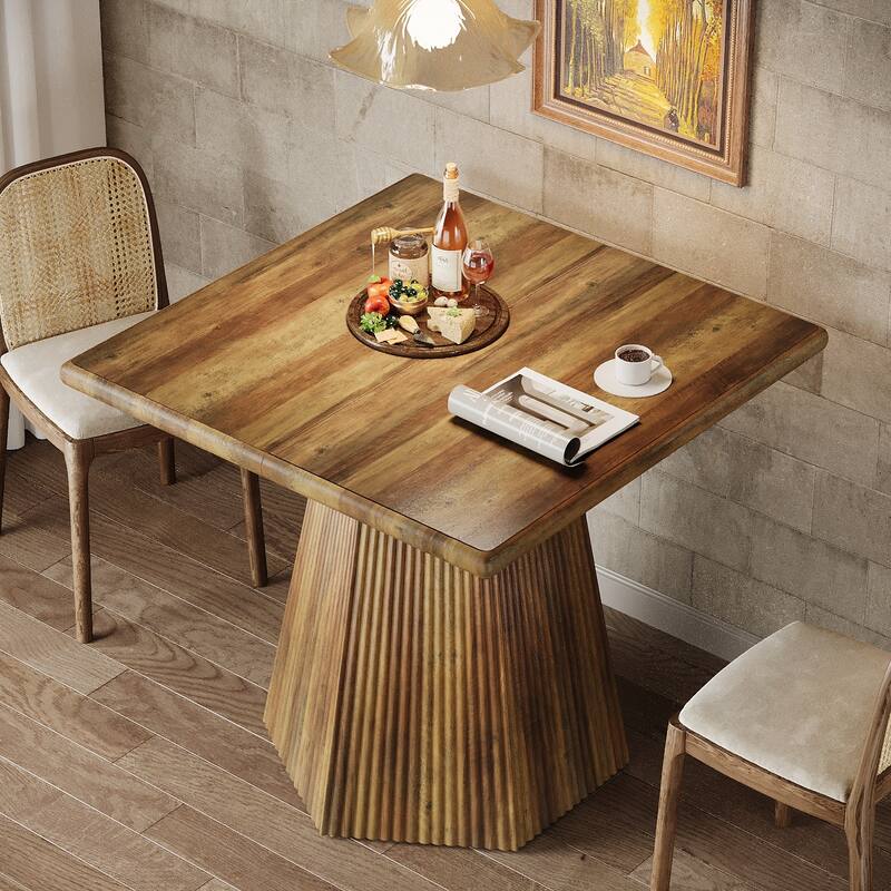 31.5 Square Dining Table Kitchen Table with Fluted Pedestal Base