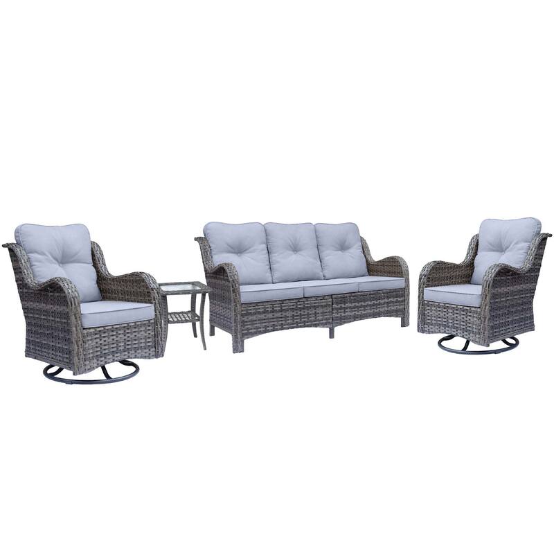 4 Piece Patio Furniture Seating Sofa Set with Swivel Chair and Cushion