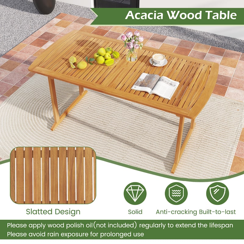 Gymax Outdoor Wooden Dining Table for 4-6 71'' Acacia Wood Table