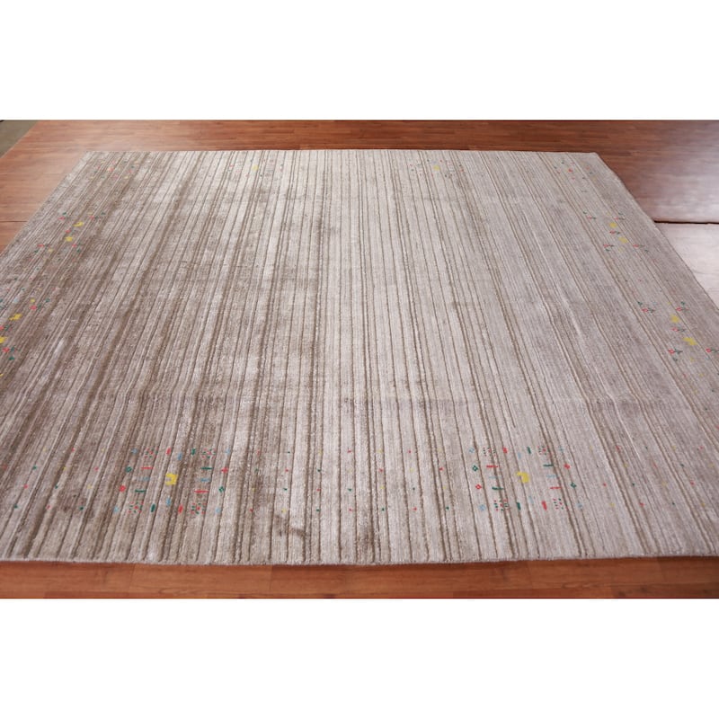 Hand Knotted Oriental 100% Wool Carpet Tribal Tribal Beige & Ivories Gabbeh Area Rug - 9' 11'' X 7' 10''