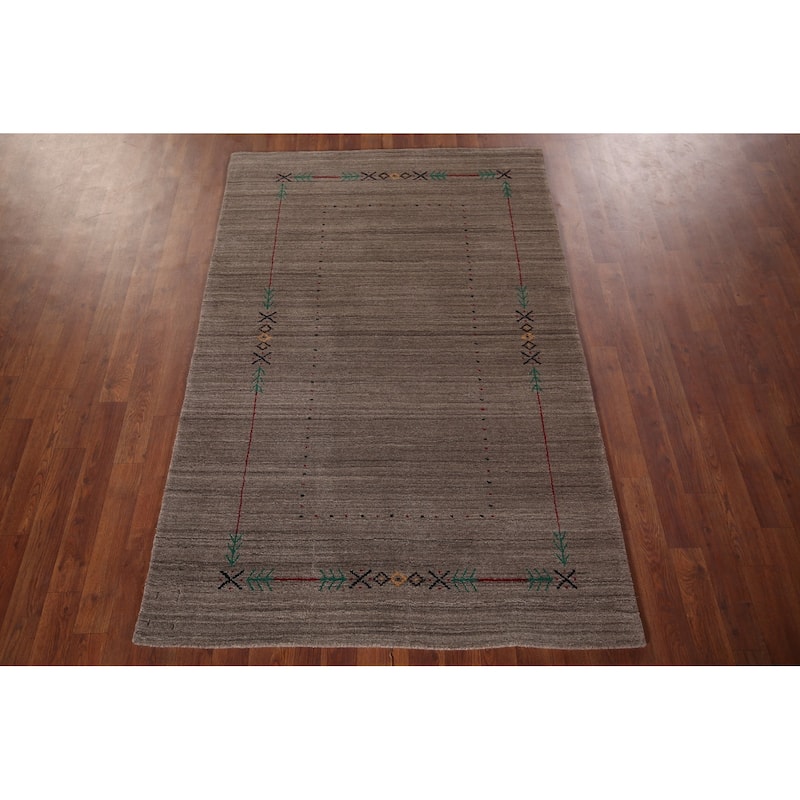 Brown Striped Gabbeh Oriental Accent Rug Hand-Knotted Wool Carpet - 3'11"x 6'0"