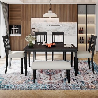 6 Piece Retro Dining Room Set, Kitchen Furniture Set with Wooden ...