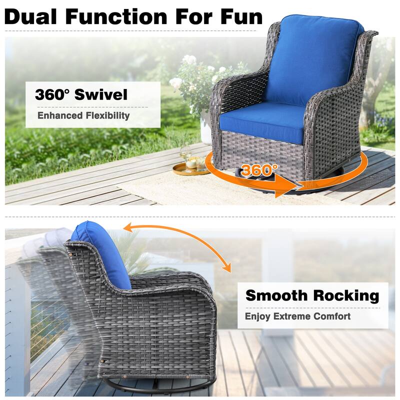 OVIOS 7-piece Patio Swivel Chair Set with 42" Fire Table