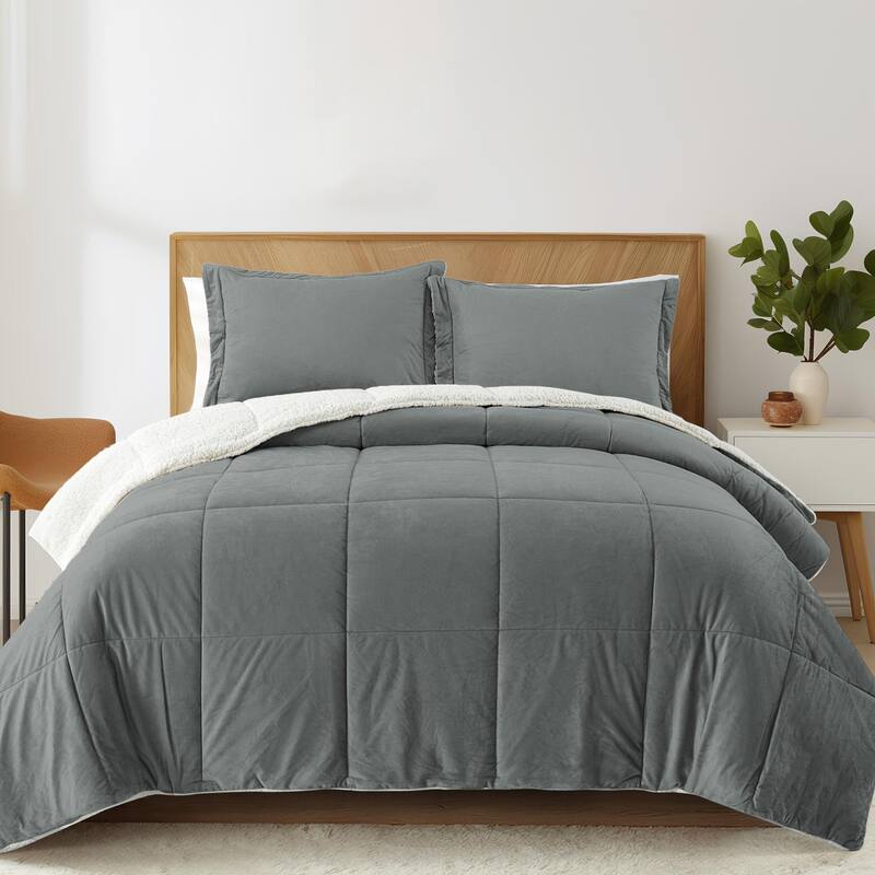 Dual-Side Fluffy Soft Comforter Set, Winter Plush Fuzzy Bedding Set