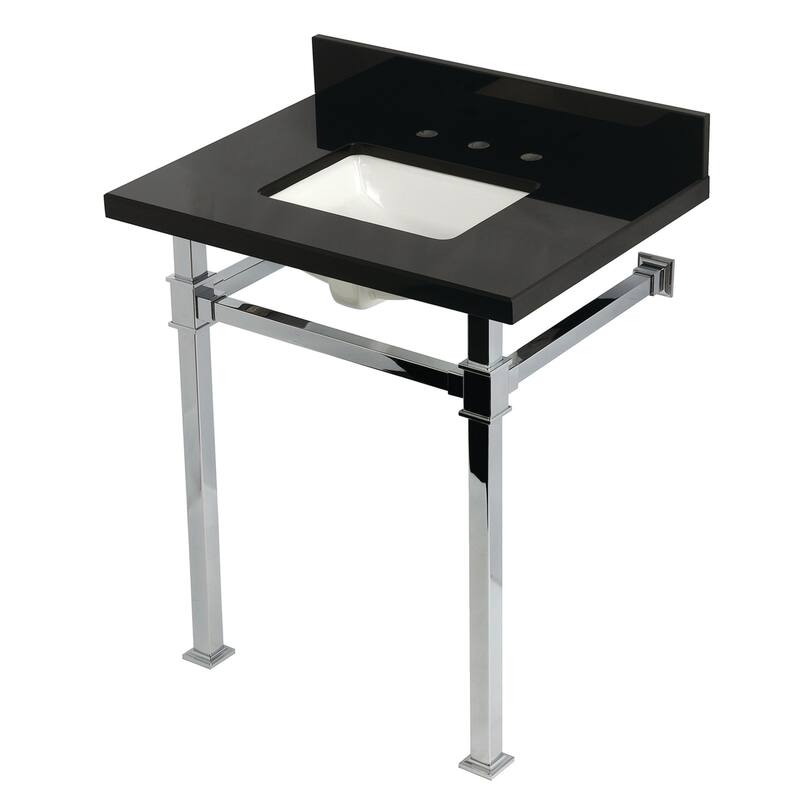 Kingston Brass KVPK30KSQ Monarch 30" Rectangular Granite, Stainless - Black Granite / Polished Chrome