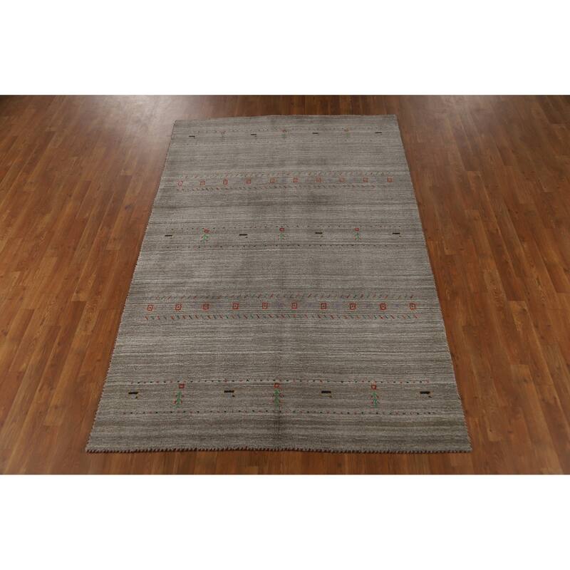 Hand Knotted Oriental 100% Wool Carpet Tribal Animal Pictorial Greys & Charcoal Gabbeh Area Rug - 7' 9'' X 5' 0''