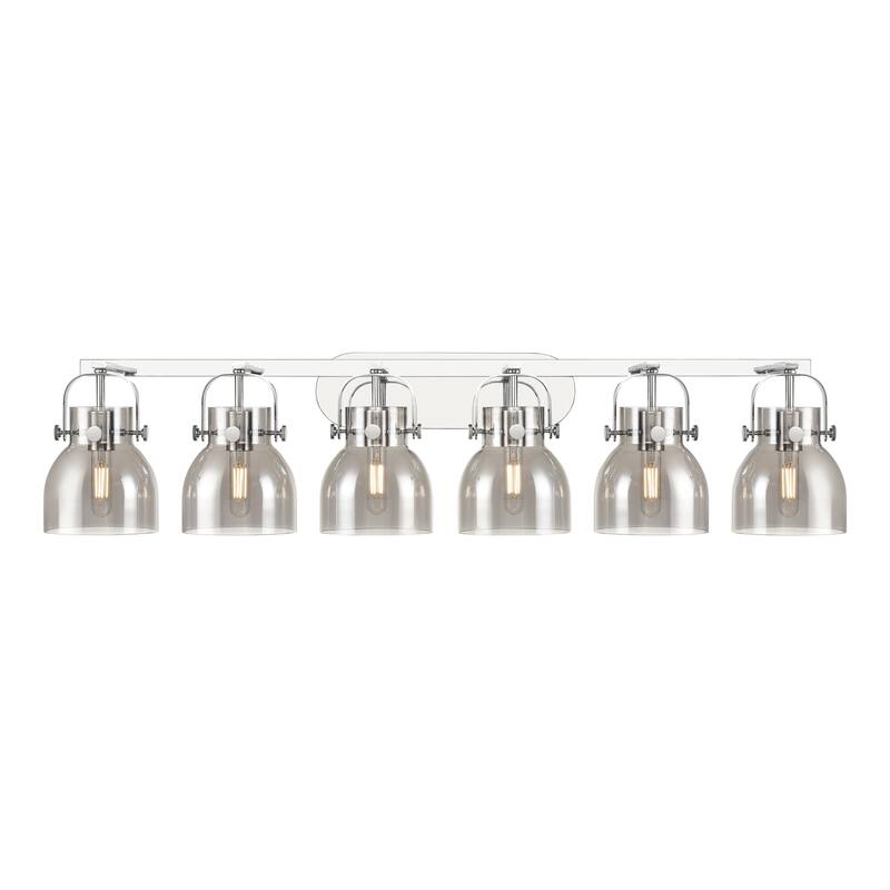 Innovations Lighting Pilaster II Bell - 6 Light 46" Wall-Mounted Bath Vanity Light - Polished Chrome/Light Smoke