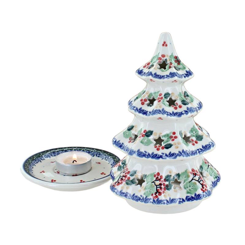 Blue Rose Polish Pottery 513 Ceramika Artystyczna Medium Christmas Tree Luminary