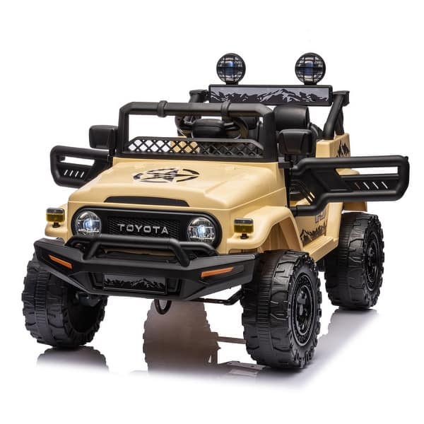 slide 2 of 20, 12V Toyota FJ Cruiser Ride-On for Kids with Remote Control, LED Lights, and Bluetooth Music Yellow