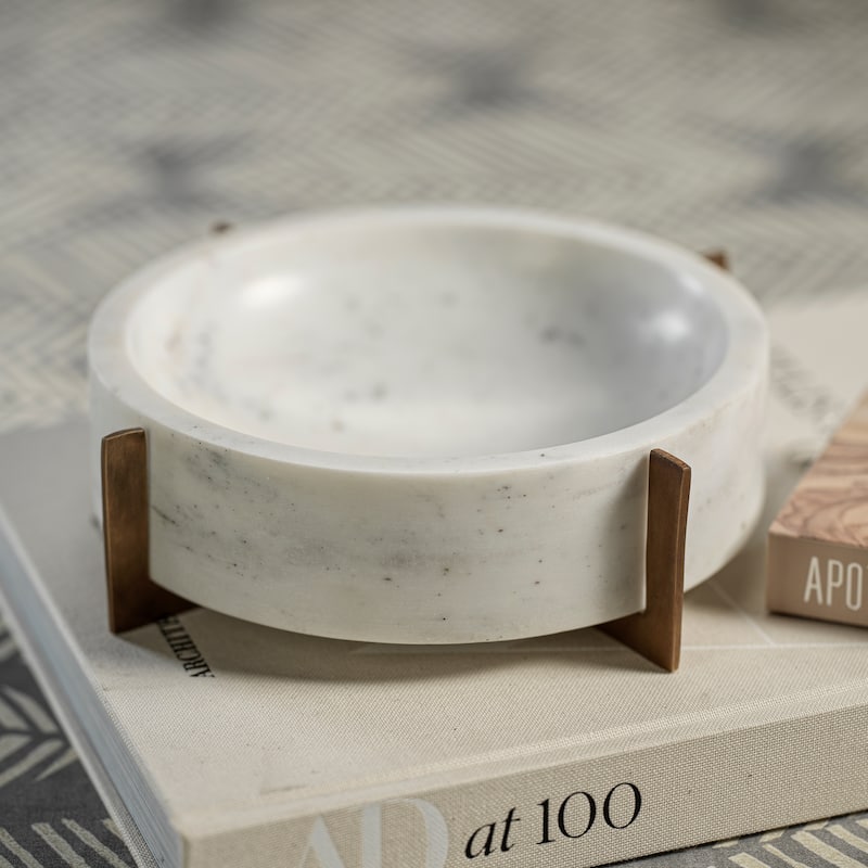 Catania White Marble Bowl on Metal Base