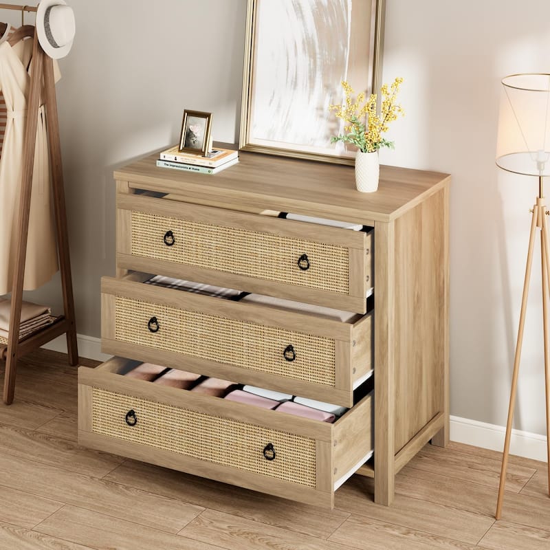 Boho Wide Drawer Dresser with Storage, Wooden Closet Dressers Chest of Drawers Freestanding for Bedroom