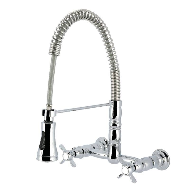 Kingston Brass Essex Double-Handle Wall-Mount Pre-Rinse Bridge Kitchen Faucet - Polished Chrome