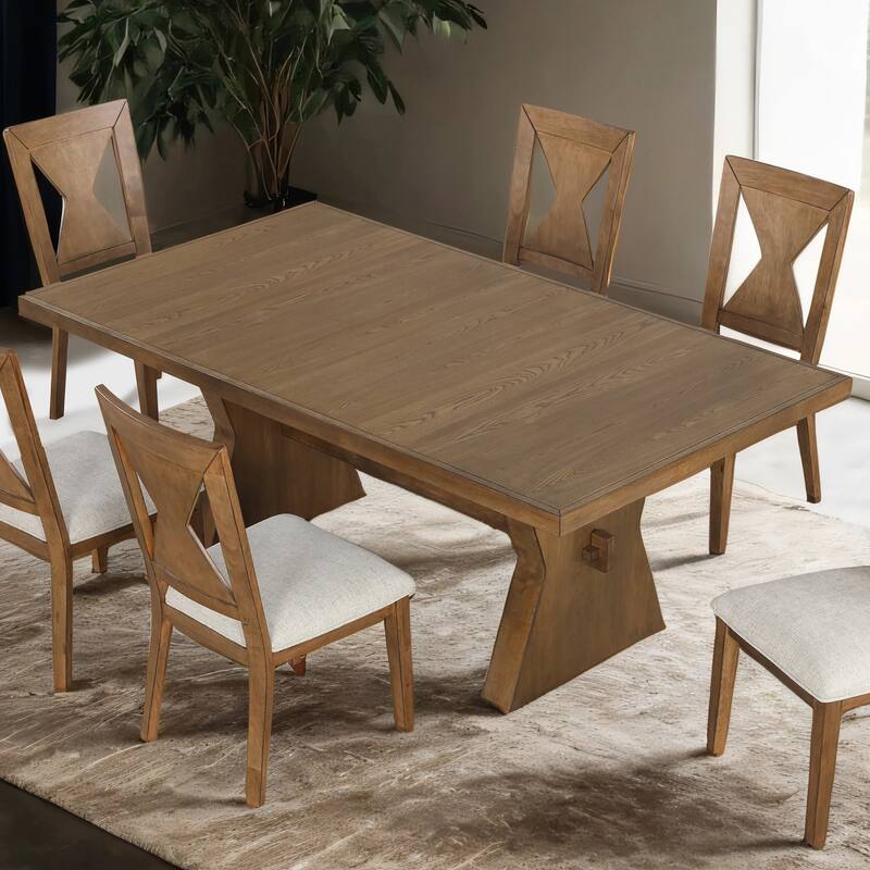 Furniture of America Synosin Farmhouse Rustic Oak 78-inch Wood Dining Table with Trestle Base