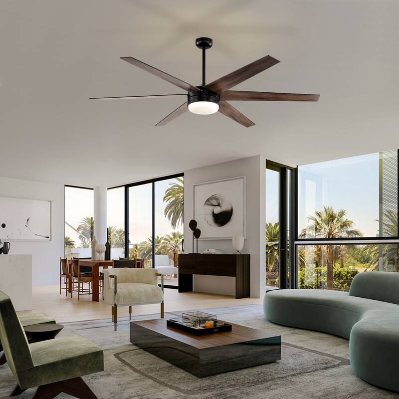 72-in Matte Black 6 Speed Ceiling Fan with LED Light and Remote Control