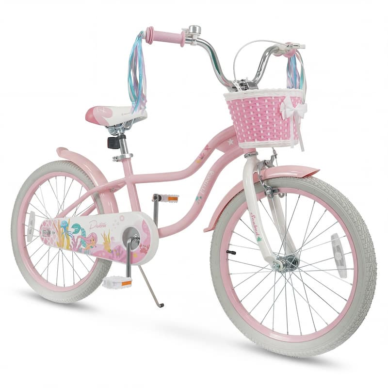 Gymax 20'' Girls Bike w/Removable Basket Streamers Hand Brake & - Pink