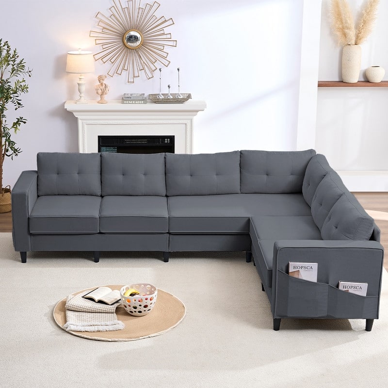 Mixoy 108"Snowflake Velvet Oversized Modular Sectional Sofa,L-Shaped Sectional Sofas with Side Pocket,Large 6 Seater Corner Sofa