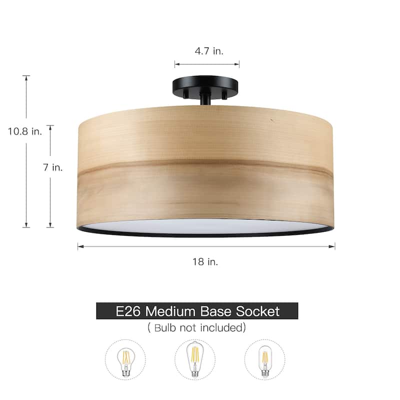Breaux Wood Veneer Drum Semi Flush Mount Ceiling Light