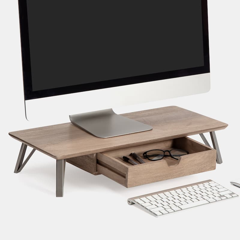 Jani Wood Monitor Stand Riser Desk - Ergonomic Design Stand, Desktop Organizer Table for Home, Office Workspace, Gaming Desk - Brown