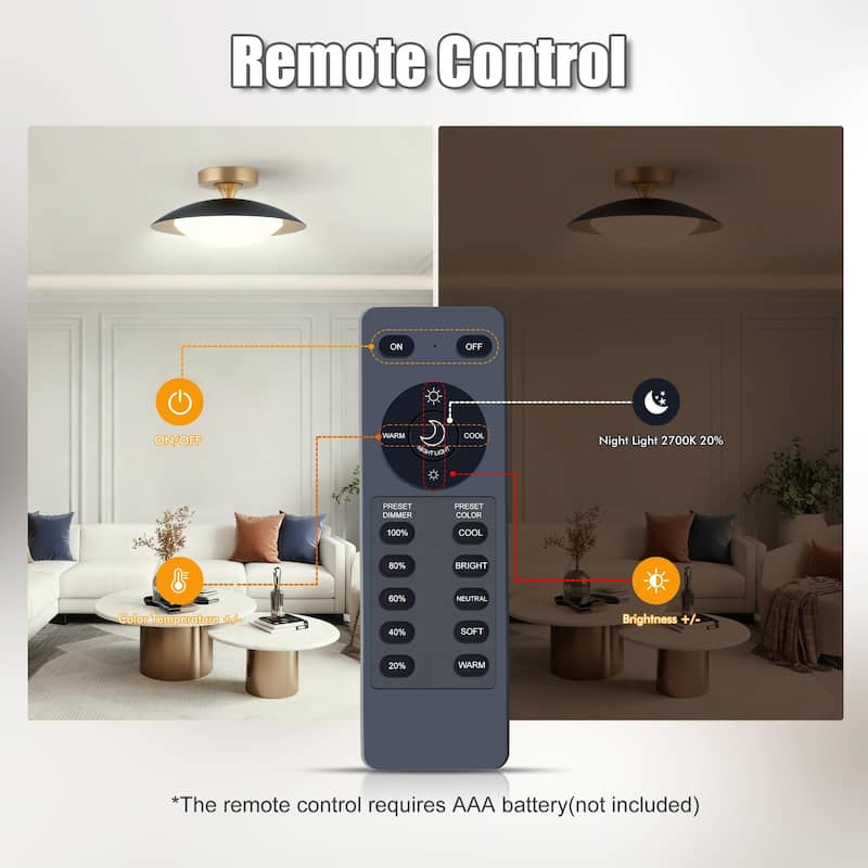 11.8'' Modern Metal 5CCT Integrated LED Semi Flush Mount Ceiling Light