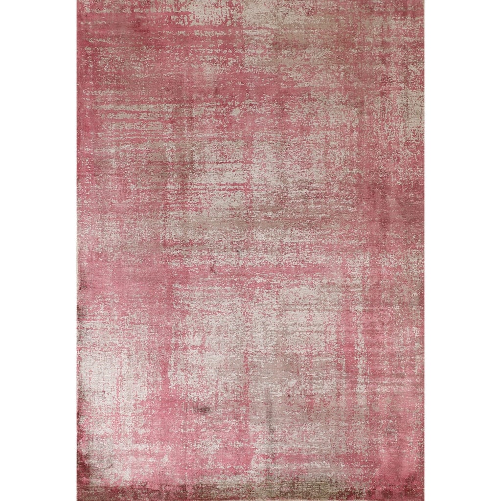 All-Over Pink Abstract Modern Area Rug Handmade Wool Carpet - 5'6" x 8'1"
