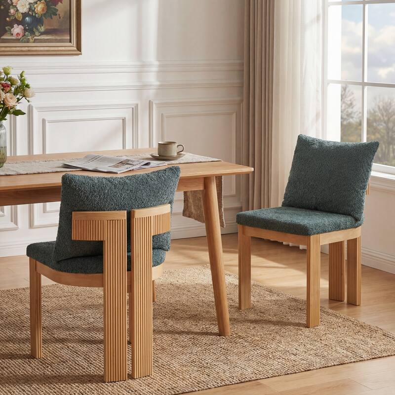 Christopher Knight Home - Modern 20.67" Boucle Upholstered Dining Chairs Set, Ergonomic Contoured Seat & Solid Wood Legs