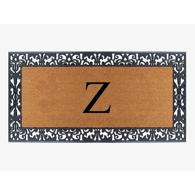 A1HC Rubber and Coir Paisley Border Heavy Duty Non-Slip Durable Double Door Monogrammed Doormat 30"X60", Black - Z   